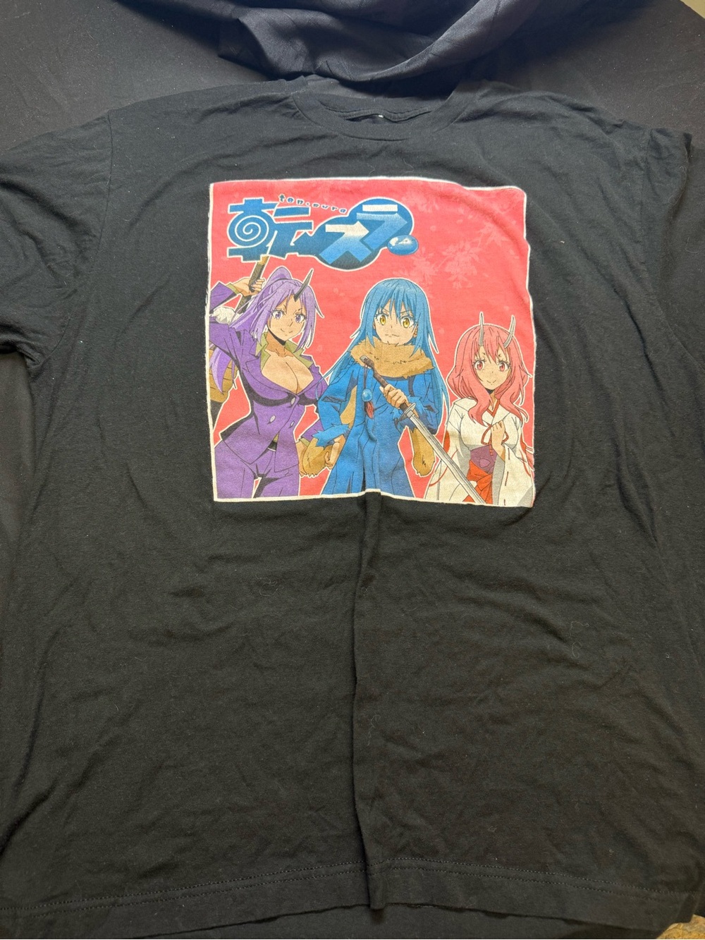 Black Anime Graphic (XL) T-Shirt with Colorful Character Print